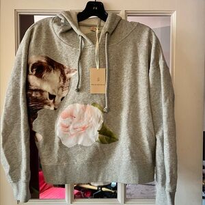 Paul & Joe Gray Hoodie with Cat and Rose Print